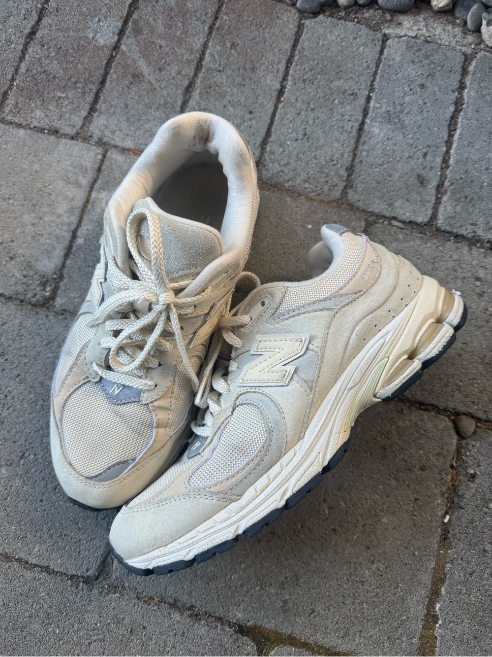New Balance 2002r Suede Sneakers in Light Beige with Navy Outsole